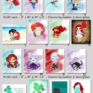 16 Little Mermaid ~ Mixed Media Digital Art Prints ~ Ariel, Eric, Ursula, Disney Couple, Love, Flounder, Easter, Halloween, Wine, Quote
