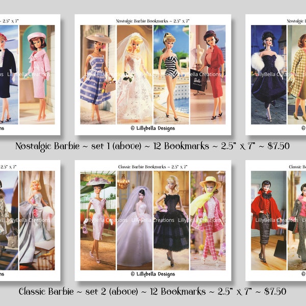 24 Barbie Bookmarks ~ 2 sets of 12 ~ DIGITAL PRINTS ~ Nostalgic, Classic, 1950's, 1960's