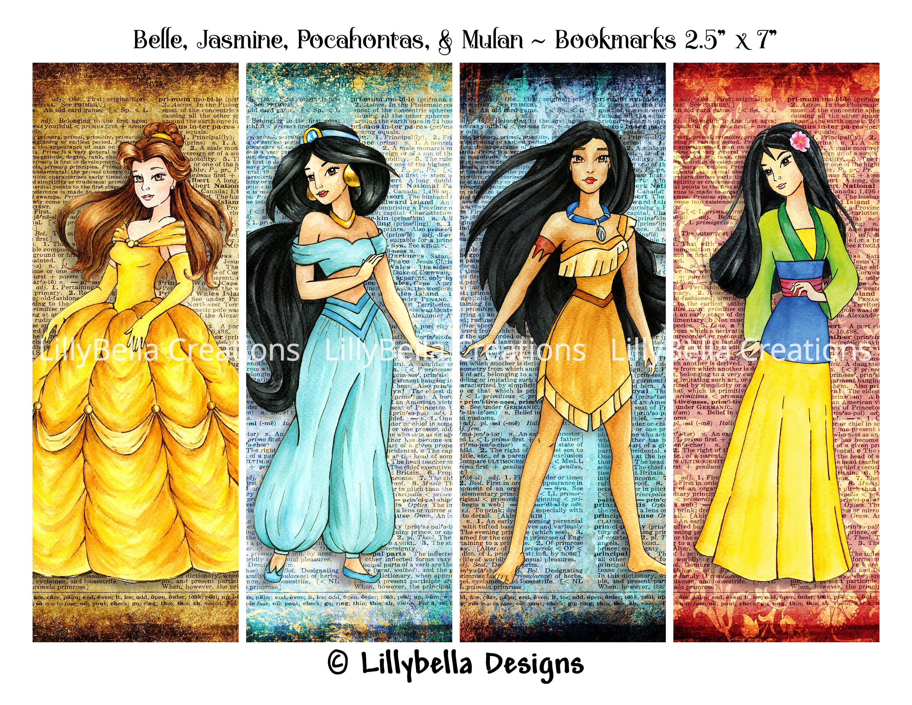 Disney Princesses 32 Digital Art Bookmarks 2.5 X 7 Snow White ...
