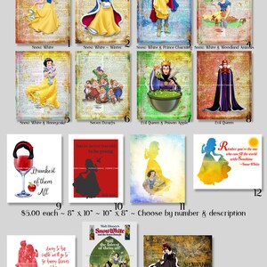 15 Branca de Neve e Sete Anões ~ Impressões de arte digital ~ Príncipe Encantado, Rainha Má, Disney, Steampunk, Vinho, Citação, Silhueta, Amor