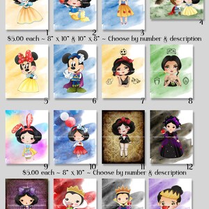 16 tirages d’art numériques De Blanche-Neige ~ Princesse, Prince charmant, Halloween, Disney, Carte postale, Puzzle, Evil Queen, Sirène, Amour, Minnie, Mickey