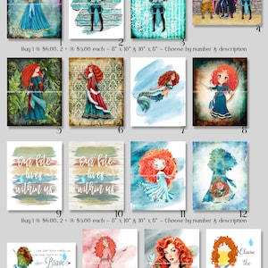 Brave ~ Merida ~ 16 Mixed Media Watercolor Digital Art Prints  sizes vary ~ Princess, Scotland, DunBroch, Red Hair, Quote, Wine, Fate