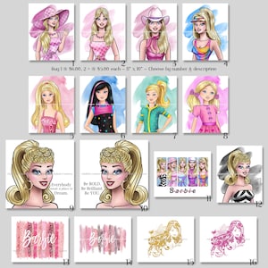 16 Barbie Mixed Media Aquarell ~ Digitaldruck ~ Auswahl ~ Skipper, Stacie, Glitter, Cowgirl, Badeanzug, Classic, Workout, Pink