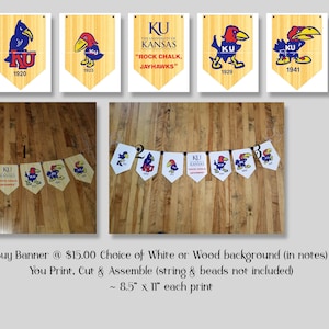 7 Piece Kansas University Banner ~ KU Jayhawk ~ DIGITAL PRINTS ~ Lawrence, Pay Heed, Crimson & Blue, Watercolor, Vintage Style