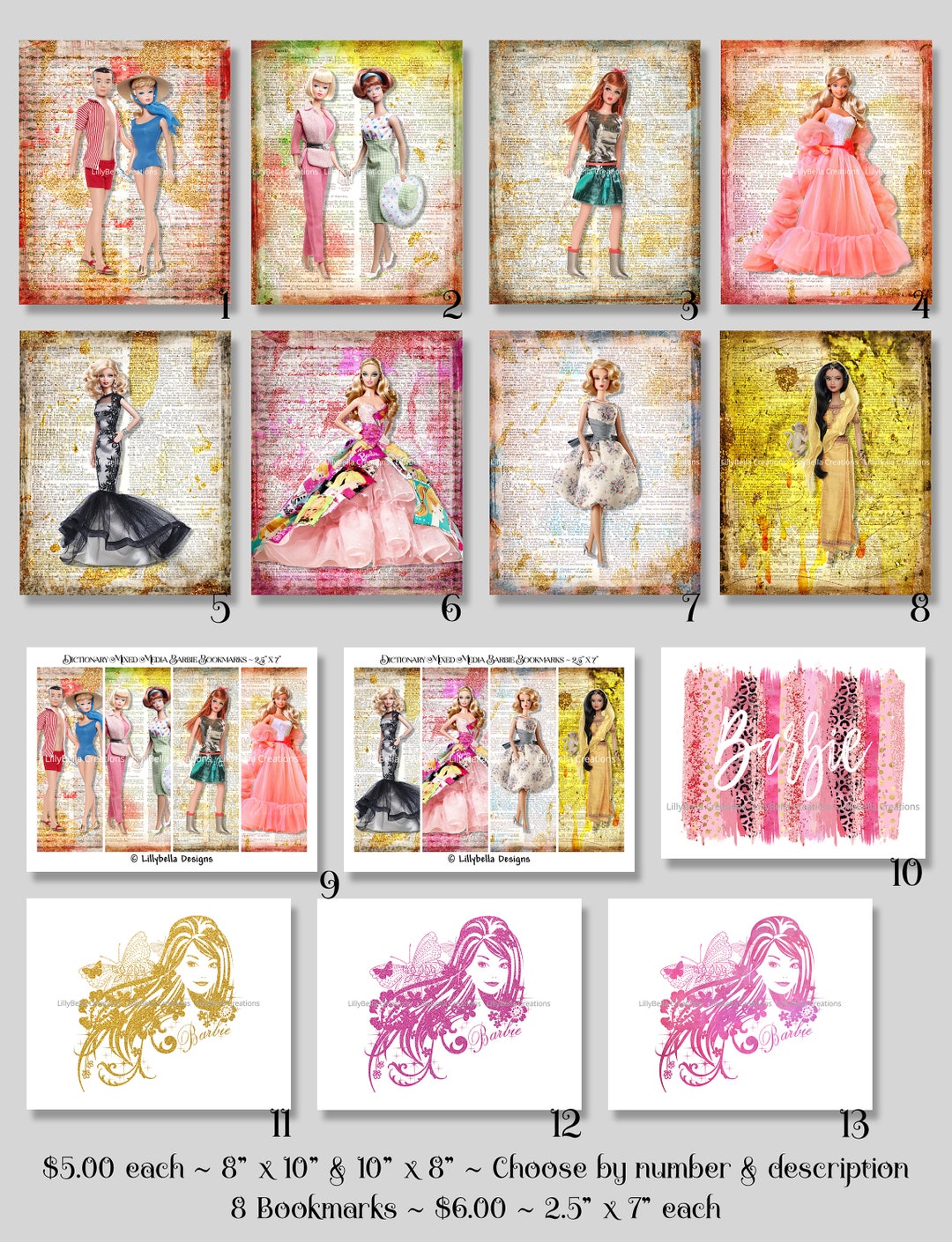 12 Barbie Dictionary Mixed Media Prints ~ DIGITAL ART PRINTS ~ Classic