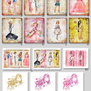 12 Diccionario Barbie Impresiones de Medios Mixtos ~ IMPRESIONES DE ARTE DIGITAL ~ Clásico, Traje de baño, Ken, Midge India, 1960's, Marcadores, Acuarela