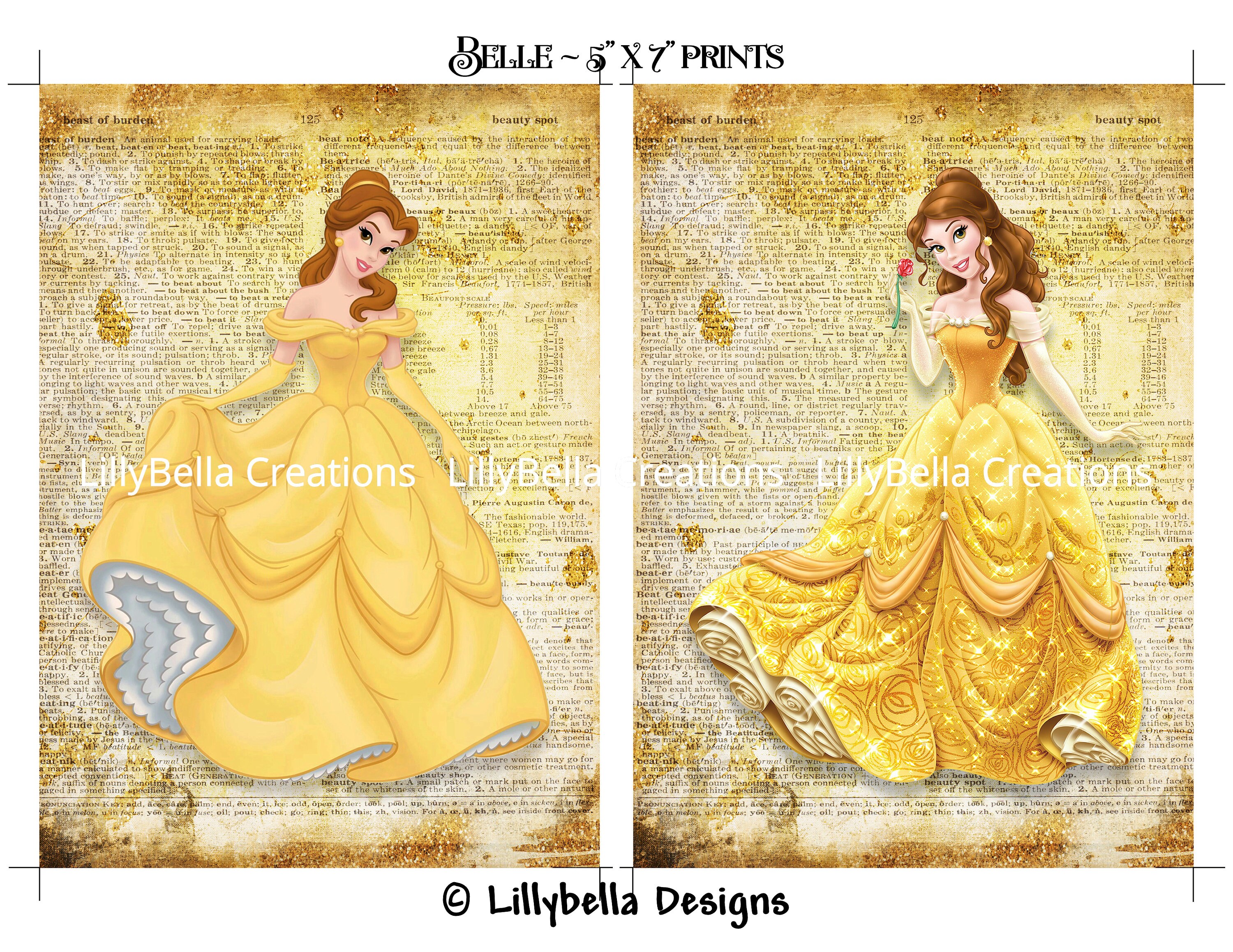 16 Little Mermaid & Beauty Beast Dictionary Digital Art Prints 5 X 7 ...