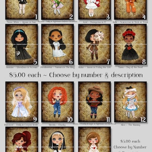 15 Princess Horror Movie Art Digital Prints ~ Snow White, Aurora, Ariel, Belle, Jasmine, Pocahontas, Mulan, Tiana, Elsa, Anna, Moana ++