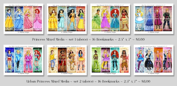 disney princesses 32 digital art bookmarks 2 5 x etsy