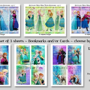 12 Frozen - Frozen Fever Watercolor Library Card - Dictionnaire Mixed Media Cards - Signets - Princesse, Elsa, Anna, Kristoff, Olaf, Sven