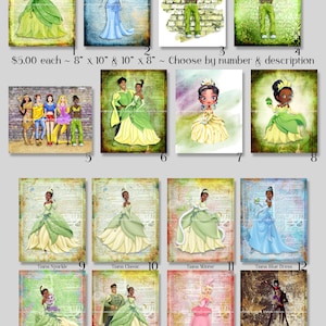 16 Princess & Frog ~ Watercolor, Mixed Media Digital Art Prints ~ Tiana, Naveen, Villain, Urban, Dr Facilier, Charlotte LaBouff