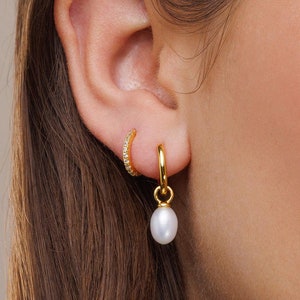 ピアス Single Earring with Pearls in Gold Amazon.com: XYJZXY Pearl Stud Earrings 18K Gold Pearl