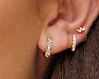 Thick Pave Hoop Earrings, Gold Thick Hoop, Dainty Crystal Hoop Earrings, Silver Hoop Earring Minimal Earrings Chunky CZ Hoops, Glitter Hoops
