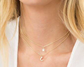 Women Moon Star Choker Pendant 42 46cm Adjustable Chain Necklace Stainless Steel Women Moon Star Choker Pendant 42 46cm Adjustable Chain Necklace Stainless Steel