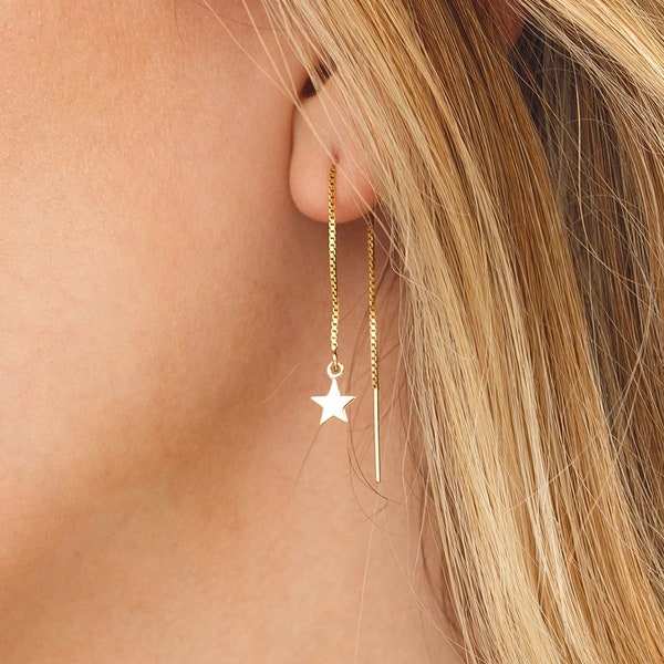 Gold Star Earrings Dangle, Sterling Silver Dangle Star Earrings, Rose Gold Star Earrings, Dainty Star Earrings, Minimal Star Earrings