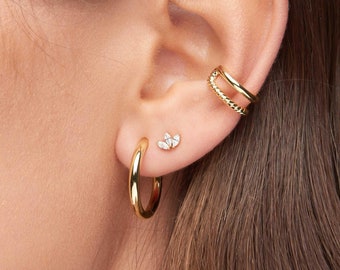 Double Band Ear Cuff, Gold Rope Cuff earring, Sterling Silver statement Cuff, Bold Cuff earring, No Piercing cuff, Thick cuffs non pierced