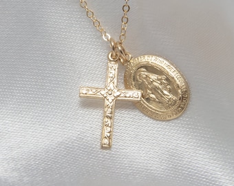 Gold Cross Necklace, virgin Mary necklace Silver Cross Necklace Women Big Small Cross Necklace Religious Necklace Jewelry Cross