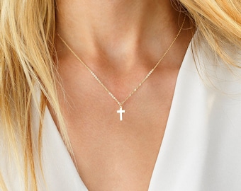 Tiny Cross Necklace, Dainty Gold Cross Necklace, Christian gift for Women, Small Cross Necklace, Religious necklace for girls, Gift for her