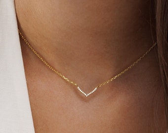 Gold Choker Necklace Gold Chain Choker Necklace V Silver Choker for Women Simple Dainty Choker Delicate Choker Sterling Silver Choker