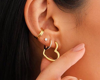 Heart Hoop Earrings, Gold Heart Earrings, Gold Heart Hoops, Dainty Heart Earrings, Minimalist Heart Earrings, Silver Heart Earrings