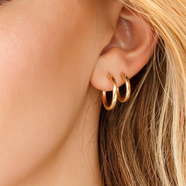 Gold Hoop Earrings, Small Hoop Earrings, Medium Minimal Hoop Earrings, Dainty Sterling Silver Hoop Earrings, Thick 14k Gold Hoop Earrings