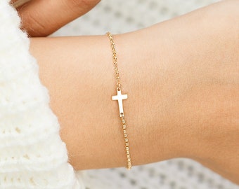 Gold Cross Bracelet, Silver Cross Bracelet, Dainty Cross Bracelet, Sideways Cross Bracelet, Holy Religious Bracelet Small Cross Bracelet