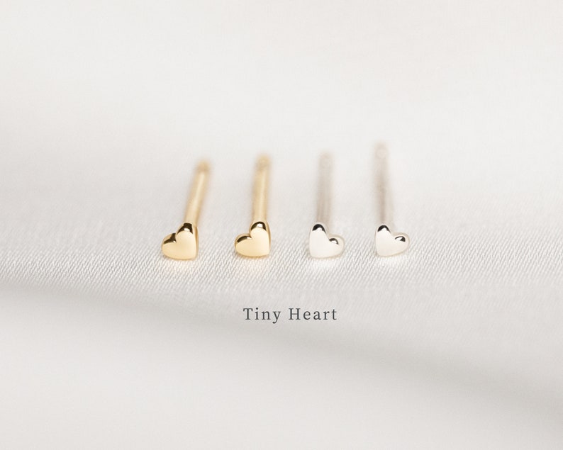 Heart Stud Earrings, Gold small heart studs, Sterling Silver heart Earrings, Tiny Gold studs, minimal everyday heart studs, dainty earrings image 4