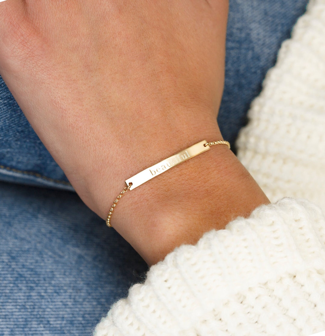 Gold Bar Bracelet Silver Bar Bracelet Personalized Bracelet Dainty Gold ...