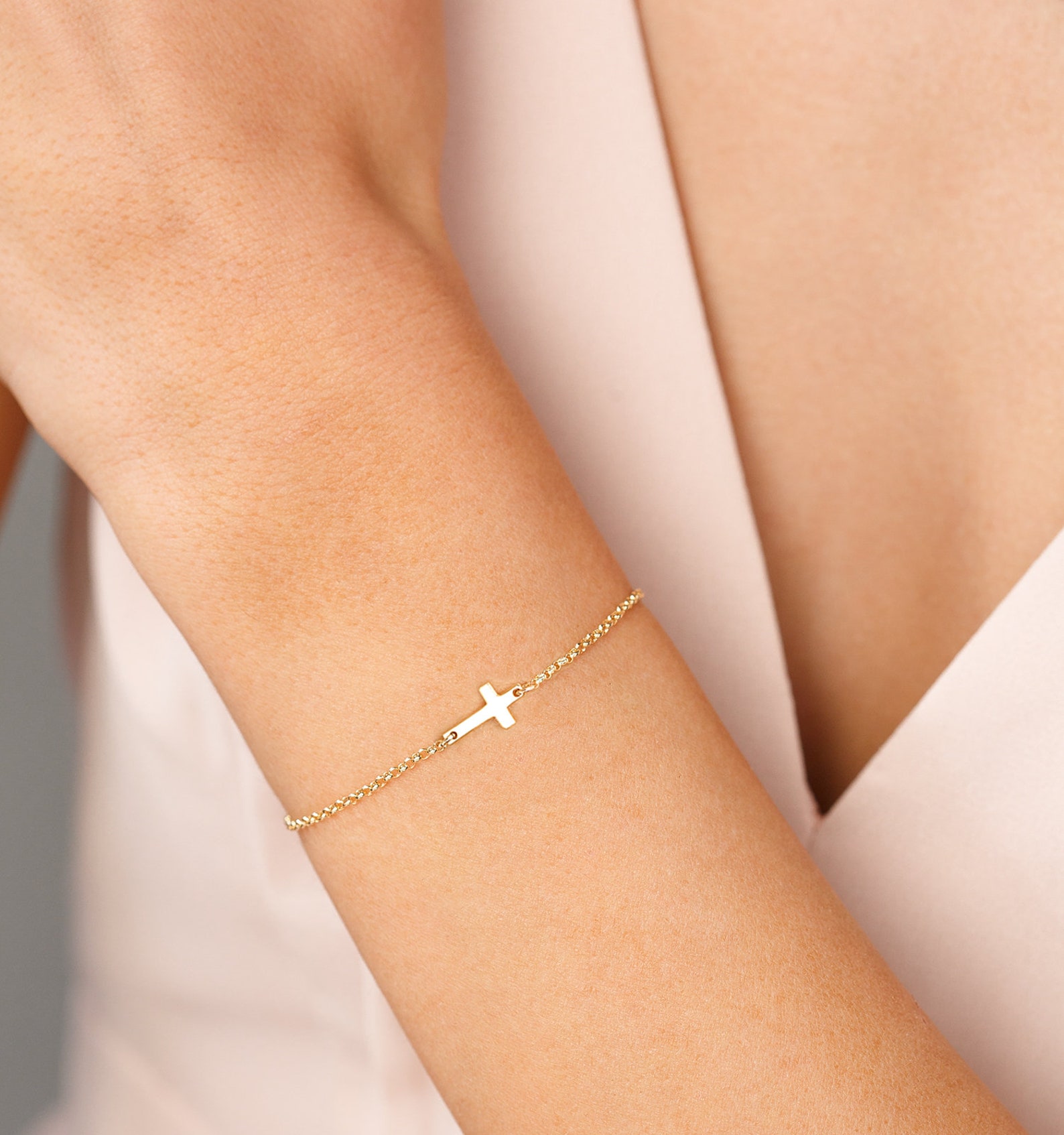 Gold Cross Bracelet Silver Cross Bracelet Dainty Cross Etsy