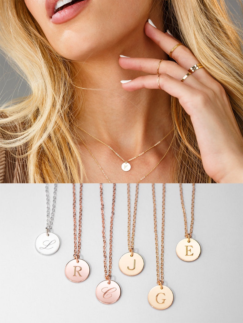 Rose Gold Initial Necklace Gold Letter Necklace Personalize Etsy
