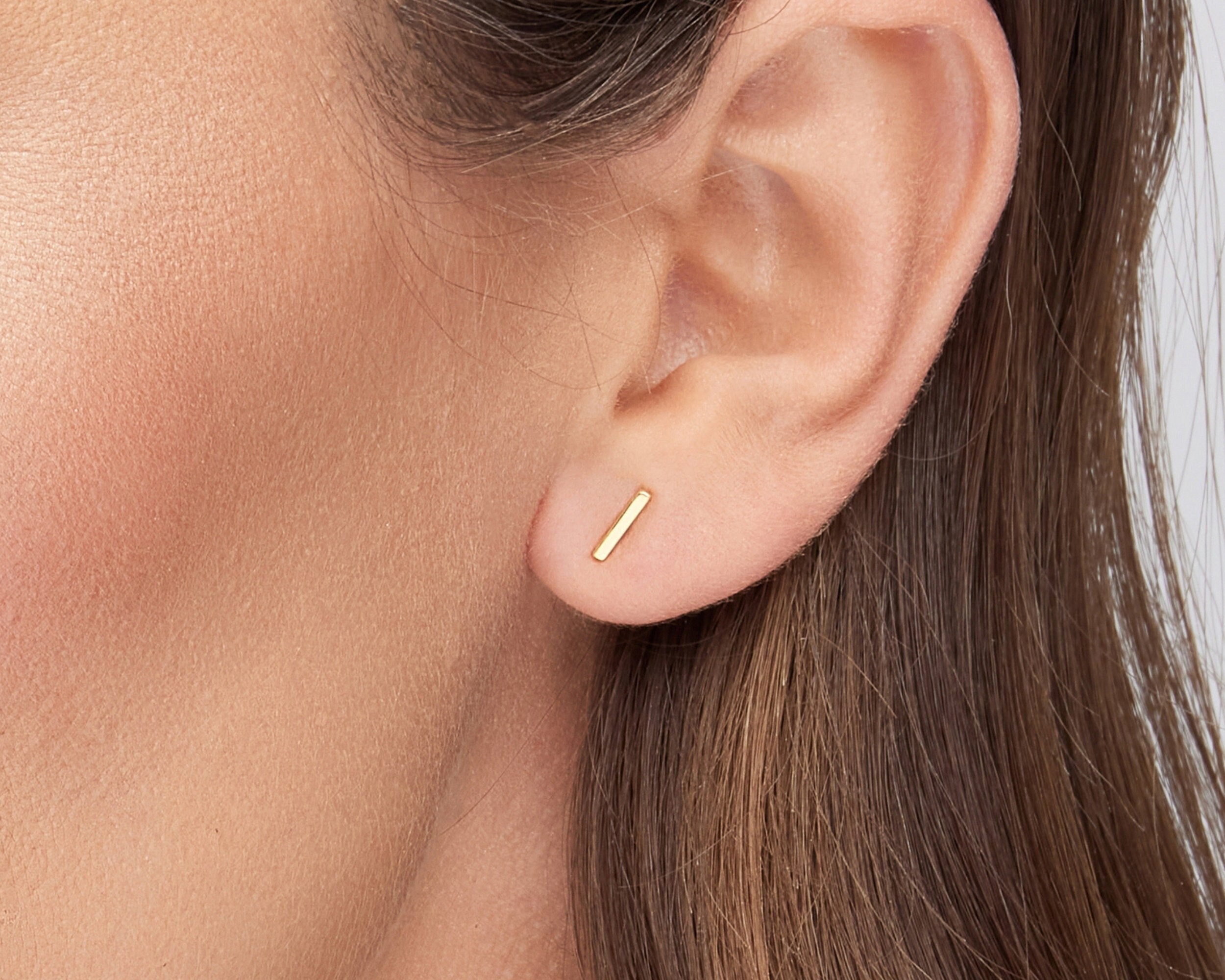 Tiny gold bar earrings deals