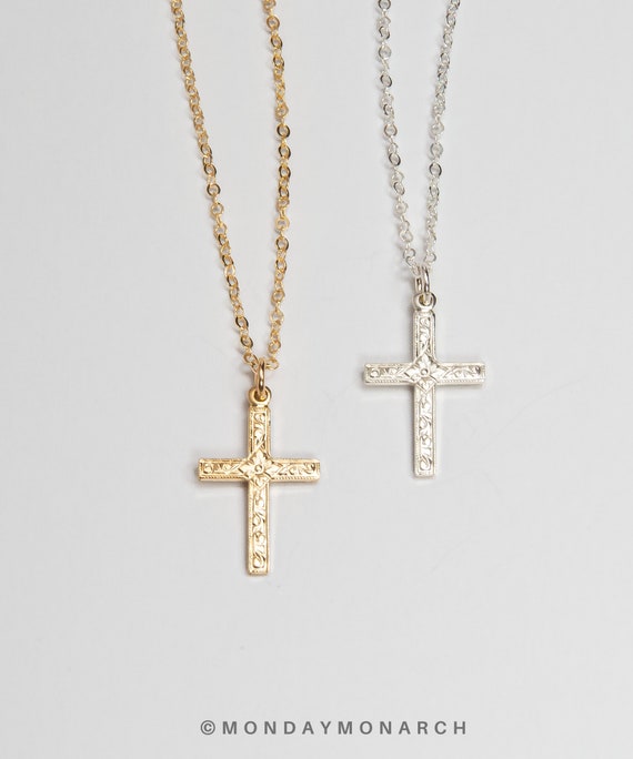 Textured Gold Cross Necklace Silver 