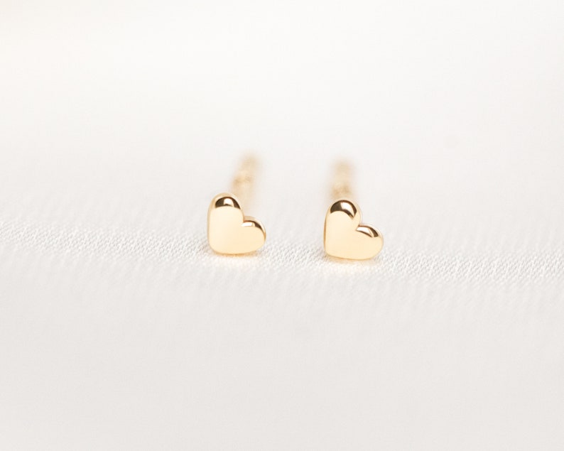 Heart Stud Earrings, Gold small heart studs, Sterling Silver heart Earrings, Tiny Gold studs, minimal everyday heart studs, dainty earrings image 2