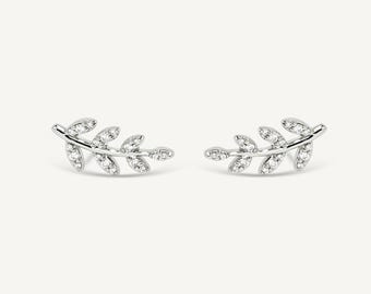 POPLYKE Orecchini A Polsino Foglia Di Girasole In Argento Sterling 925 Con Zirconia - Regalo Donna