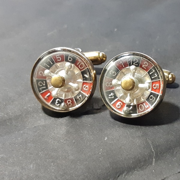 Vintage gold tone Austrian roulette wheel cuff links. Fast, free shipping to U.S.A.