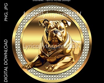 Golden xL Bully Printable PNG file, or add to DP, Can print with DTF or Sublimation onto Clothing, Quality File with Rich Gold Visuals