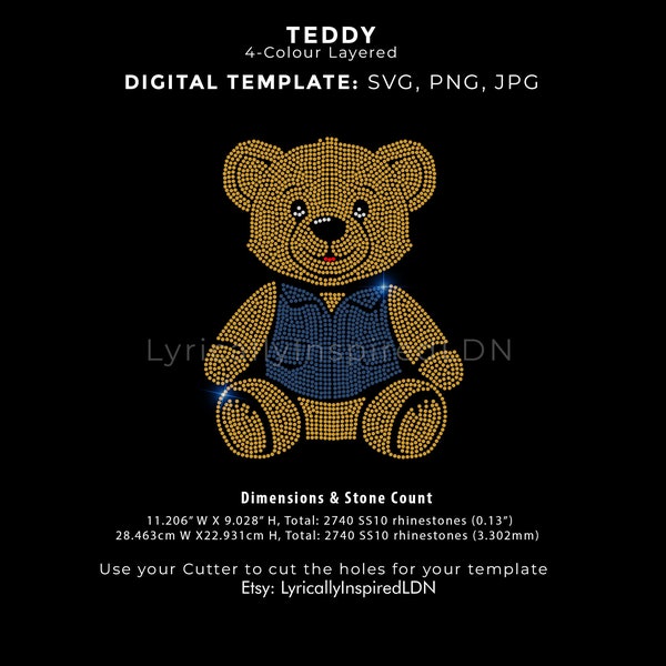 Fichiers SVG strass modèle ss10 Teddy Digital Download, Cricut, PNG, Cutter, fichier pour faire un t-shirt ou un pull bling