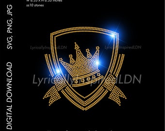 Rhinestone Template Crown Shield Design, ss10 SVG file | Digital Download, Cricut, PNG, JPG included, for making T shirt or Jumper bling