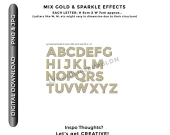 Gold and Sparkle effect PNG Letters of the Alphabet Instant Download | JPG files included