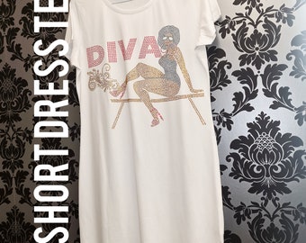 Blinged Short T Shirt Dress | DIVA Lady Diamanté T Shirt