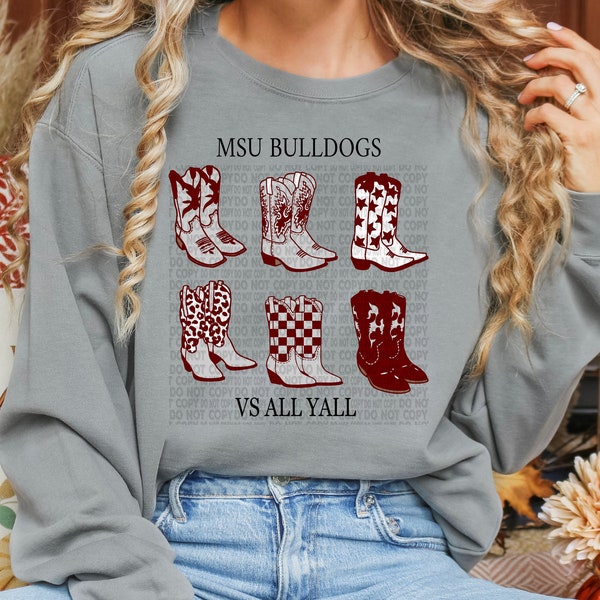 MSU Bulldogs vs all yall, sec football mississippi state cowboy boot western PNG instant digital download