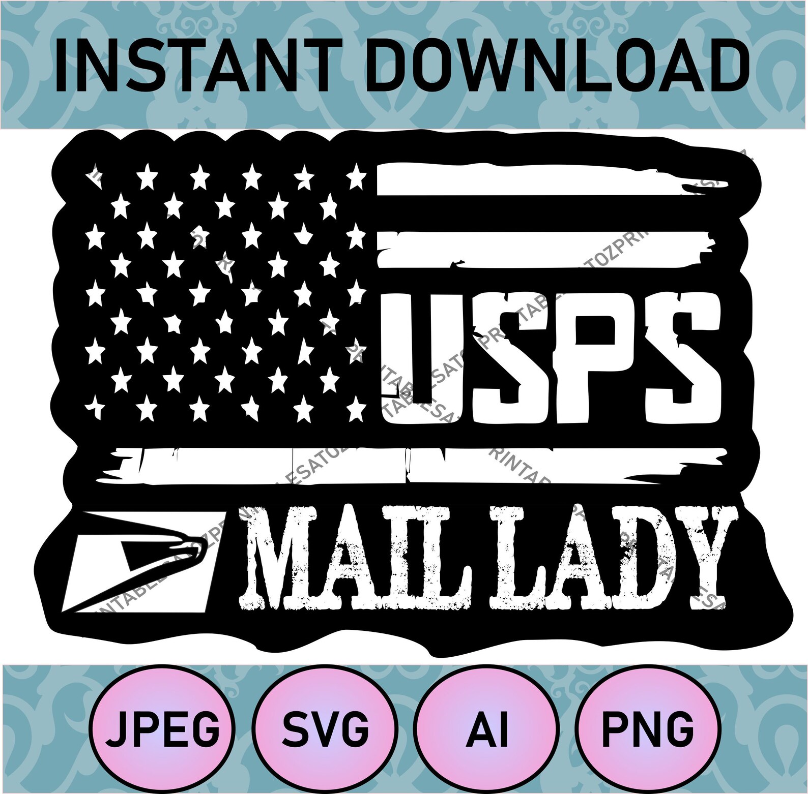 USPS Mail Lady tshirt digital file Instant download png Etsy
