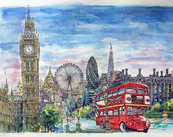 london watercolor etsy