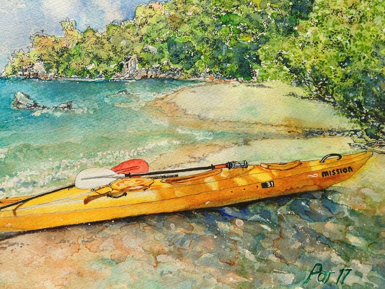 Canoe Art Print Coastal Wall Art Watercolour Boat Print Etsy