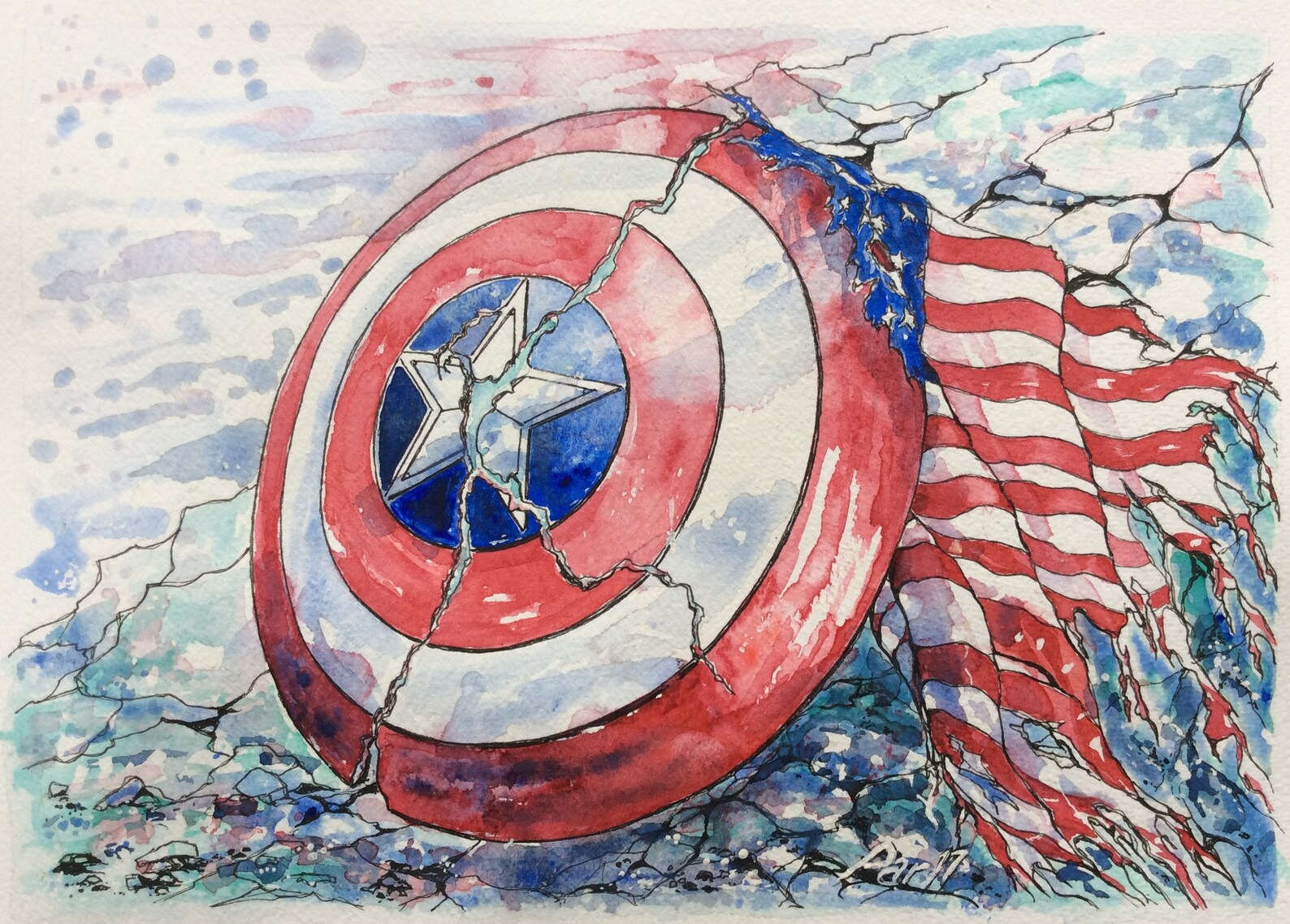 Captain America Shield Printsuperhero Watercolouravengers - Etsy