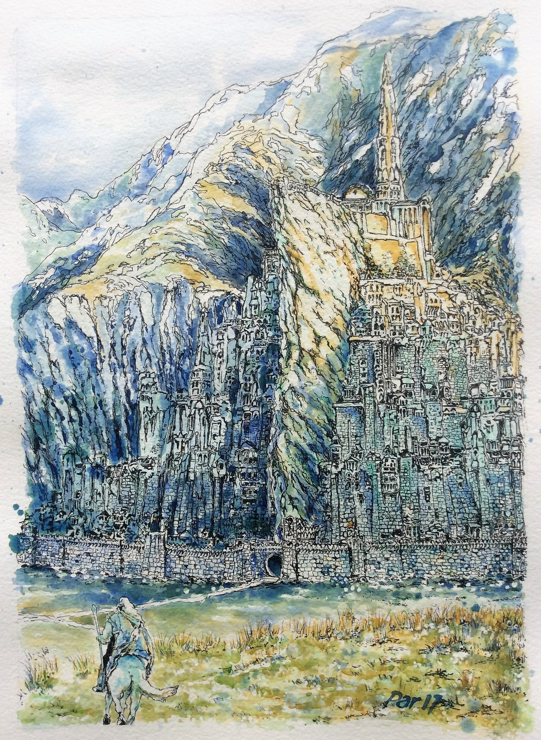 Gandalf arriving at Minas Tirith Gondor 2 - Handmade oil painting on canvas  on demand