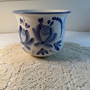 Vintage blue and white planter cache pot made in Germany medium 6.5”x5.5”