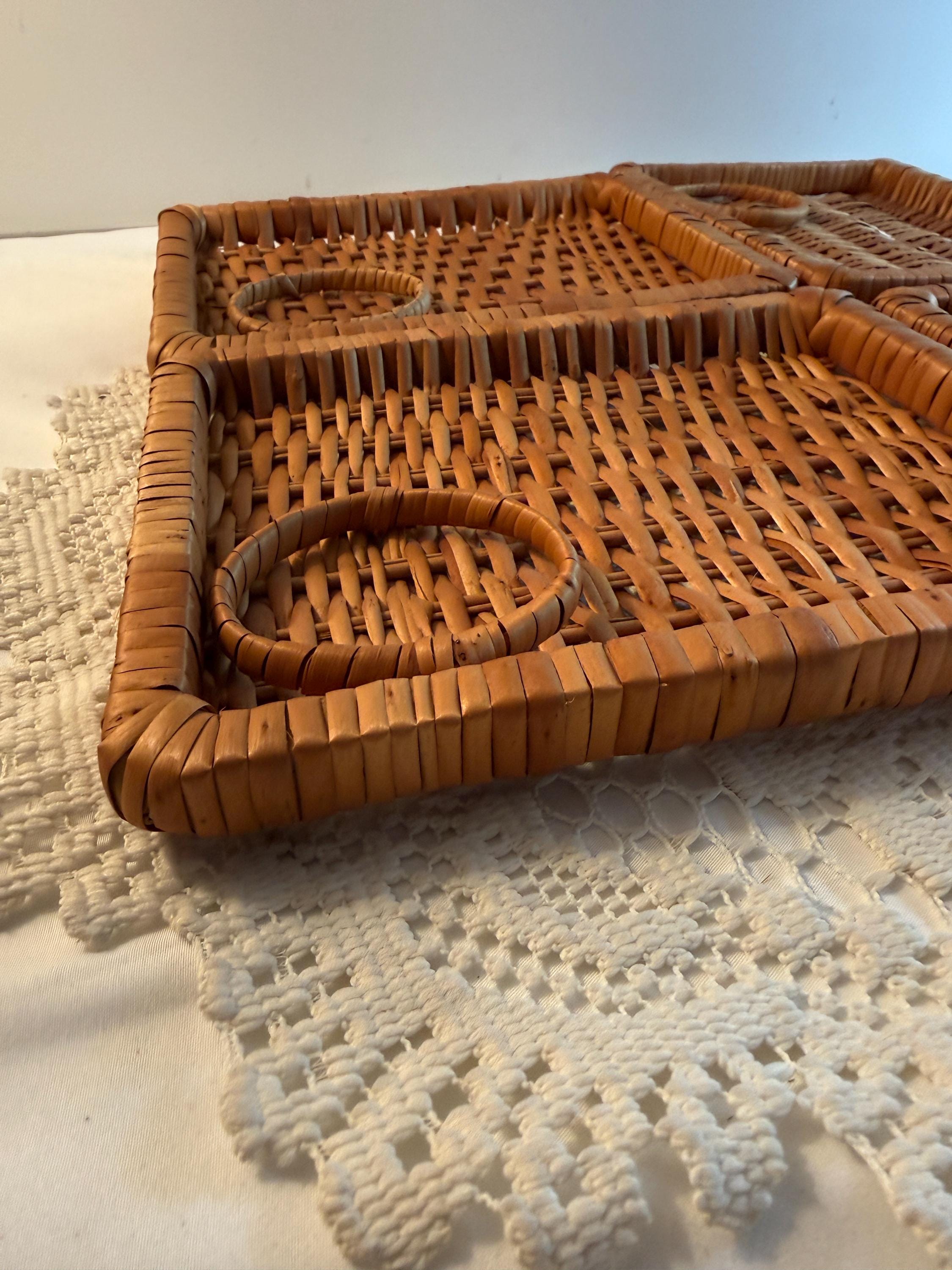 Vintage Rattan Serving Trays Set of 4 (7x9 Inches) - Etsy