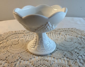 Geschulpte kaarsenhouder melkglas - oogstdruivenpatroon - vintage Anchor Hocking