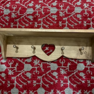 Large Wooden Shelf, Peg Coat Rack, heart cutout farmhouse granny core Floating Shelf Shelves